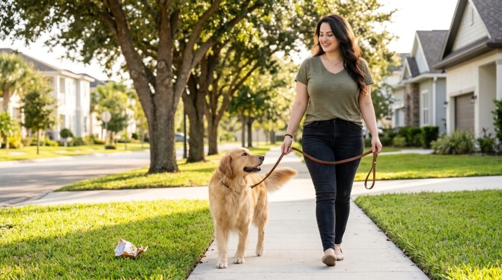 Dog successfully using leave it during an everyday walk