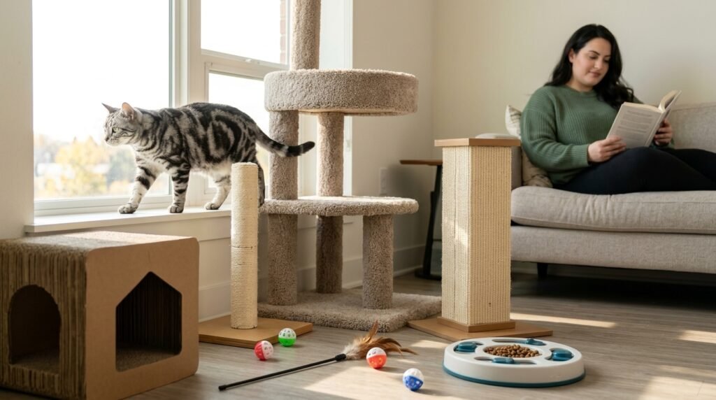ndoor cat using enrichment activities instead of relying only on owner attention