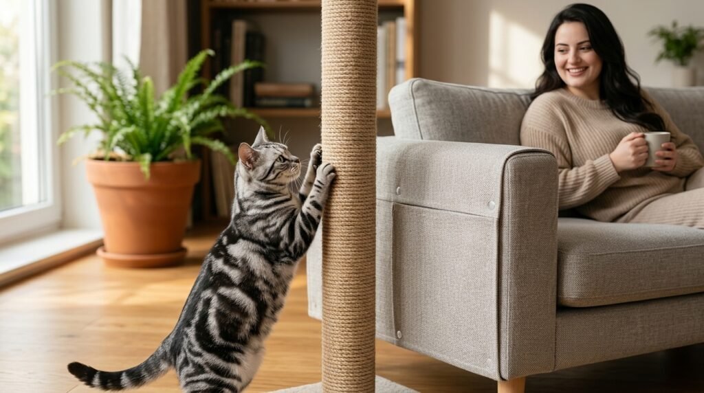 Protecting a sofa while redirecting cat scratching
