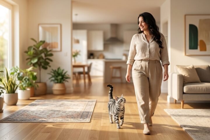Why does my cat follow me everywhere — cat calmly following her owner through the house