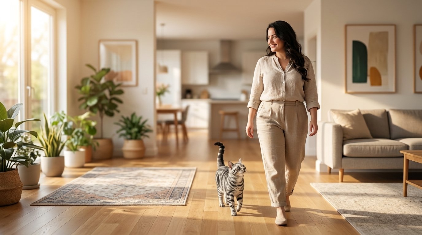 Why does my cat follow me everywhere — cat calmly following her owner through the house