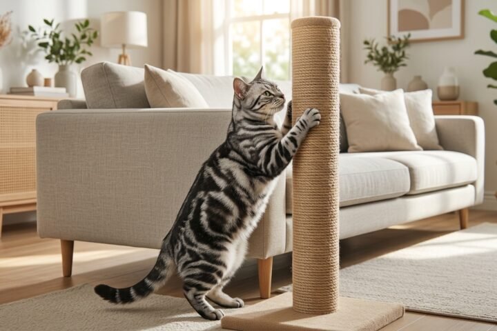 How to stop a cat from scratching furniture using a scratching post