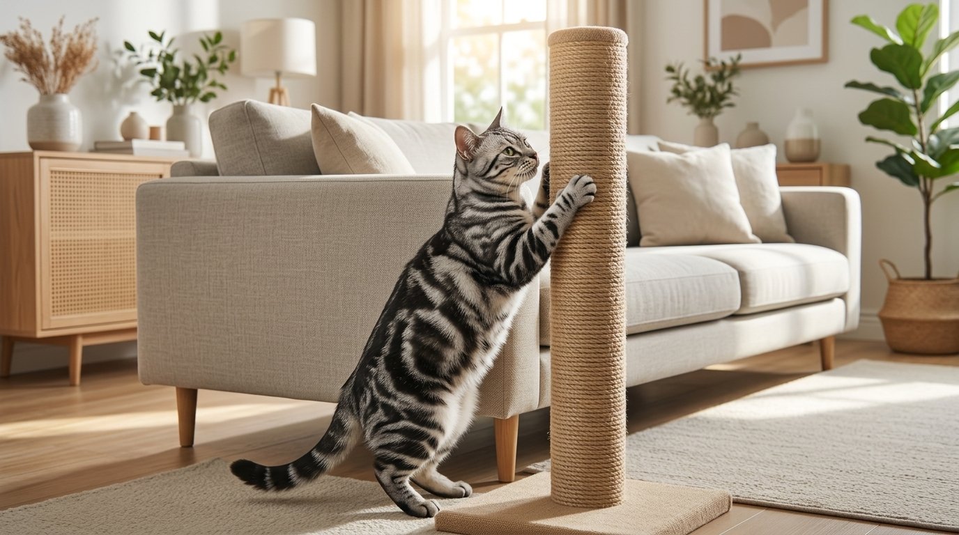 How to stop a cat from scratching furniture using a scratching post