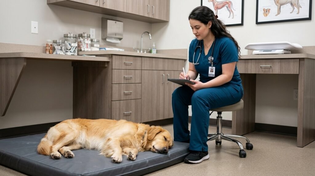 Veterinarian observing unusual dog sleep movements