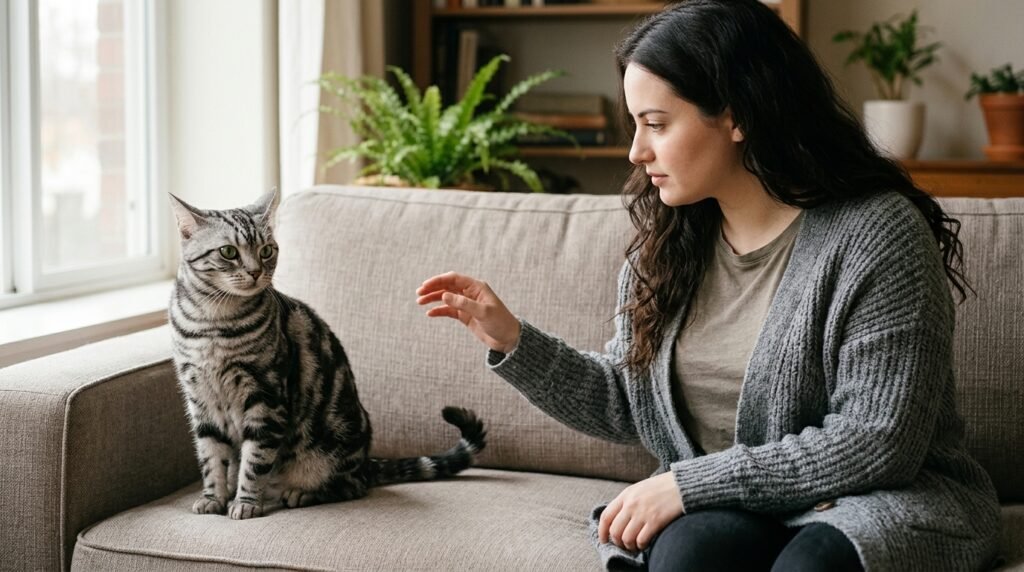 Cat showing subtle overstimulation signals during petting.